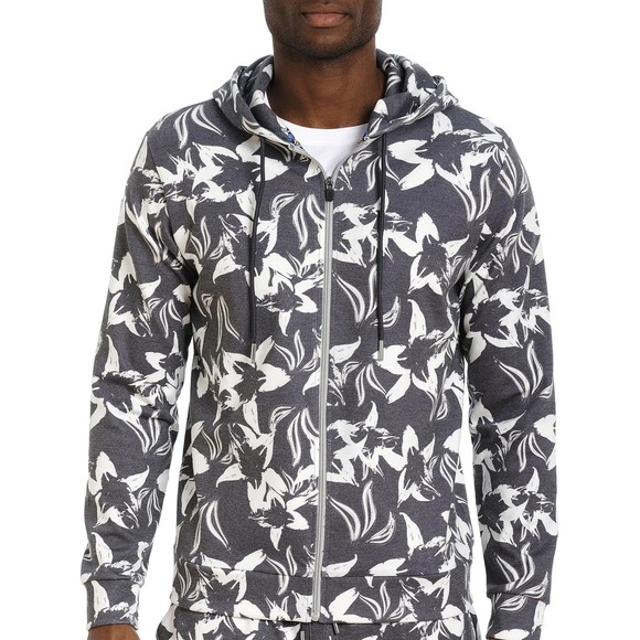 Robert Graham Gray Floral Hoodie Small Zip Up Sweatshirt Classic Fit Casual Luxe - Picture 1 of 13